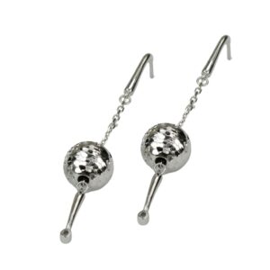 Silver Italian Drop Ball Dangle Earrings -d