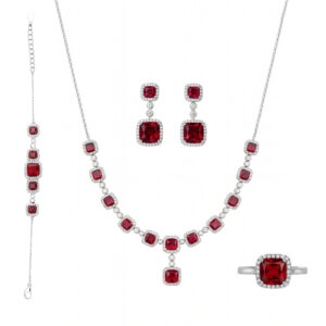 Premium Silver Jewelry Set with Square Ruby Stones