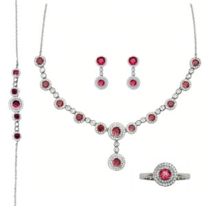 Luxury Silver Jewelry Set with Ruby-Red Stones