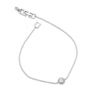 Minimalist Silver Anklet with Crystal Centerpiece