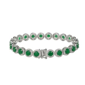 Silver Green Bezel-Set Zircon Bracelet
