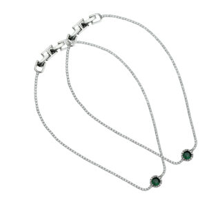 Silver Pair of Anklet Set with Green Stone Charm