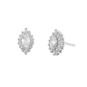 925 Sterling Silver like Marquise Halo CZ Stud Earrings