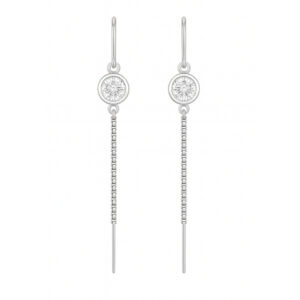 Elegant Silver Threader Earrings with Crystal Stud & Dual Chain Drop