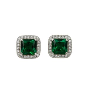 Silver Green Emerald Sparkle Stud Earrings